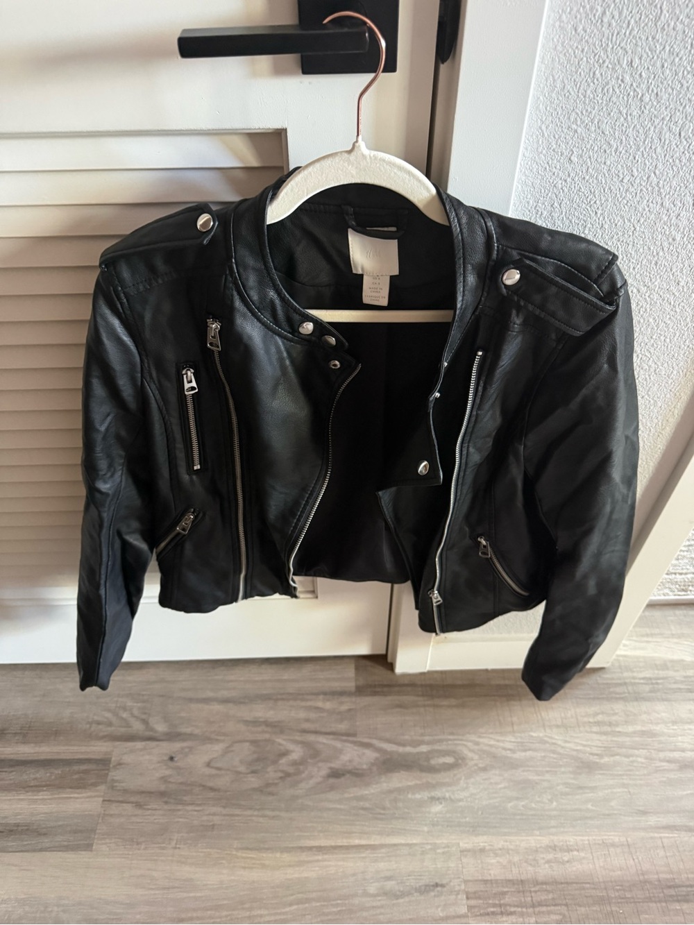 H&M Black Faux Leather Moto Jacket with Silver Hardware